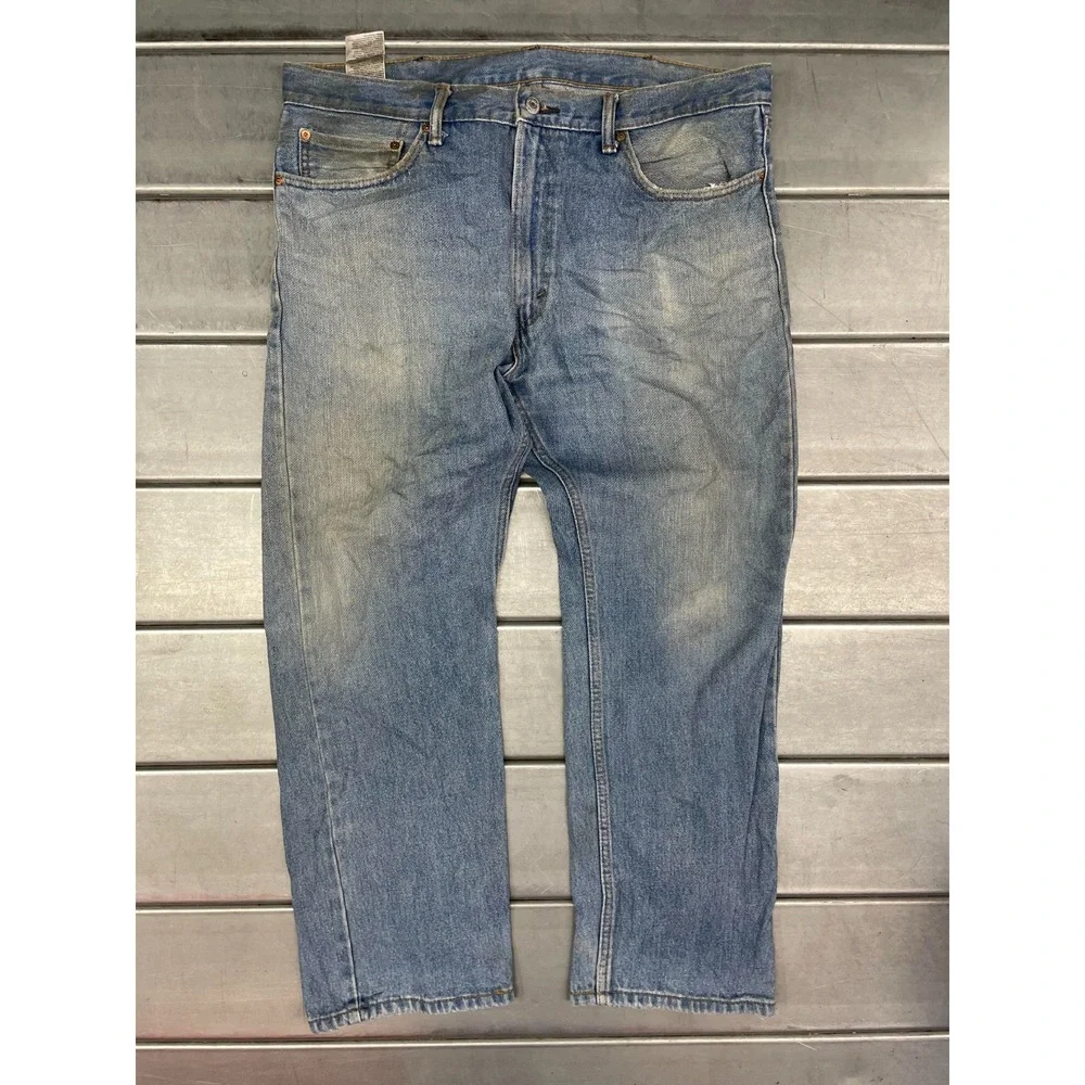 Levis 505 Jeans Mens 38X29 Blue Light Wash‎ Denim Straight Leg Faded 100% Cotton